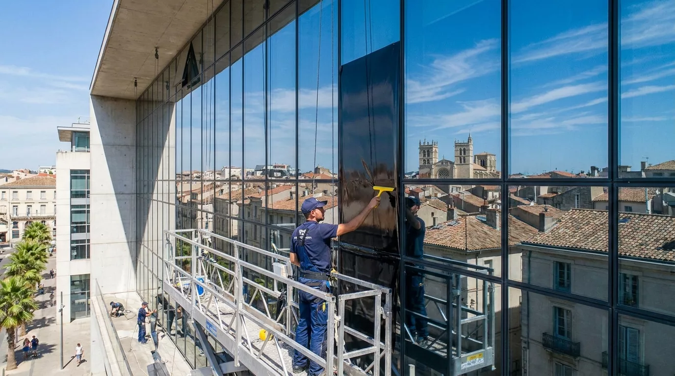Pose film solaire protection vitrage batiment Montpellier