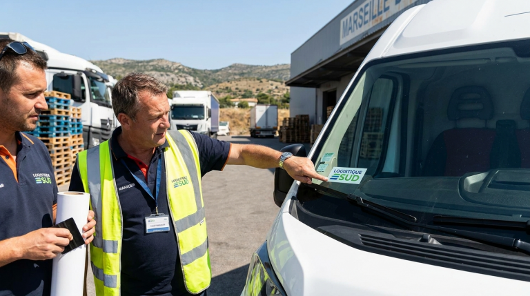 Autocollant pare-brise professionnel : disques, logos et identifiant de flotte
