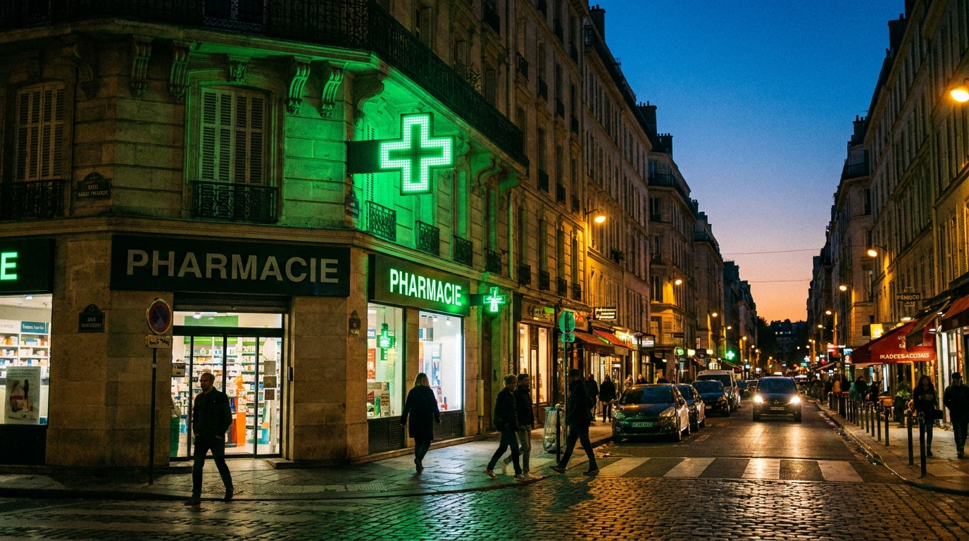 Croix verte et enseigne lumineuse de pharmacie : les règles d\'allumage à connaître